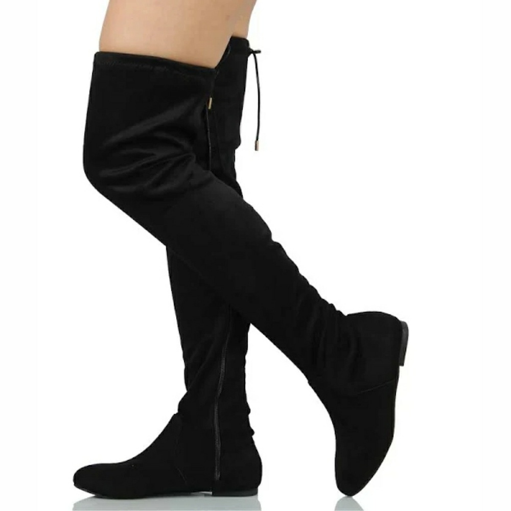 Black suede stretchy thigh high boots